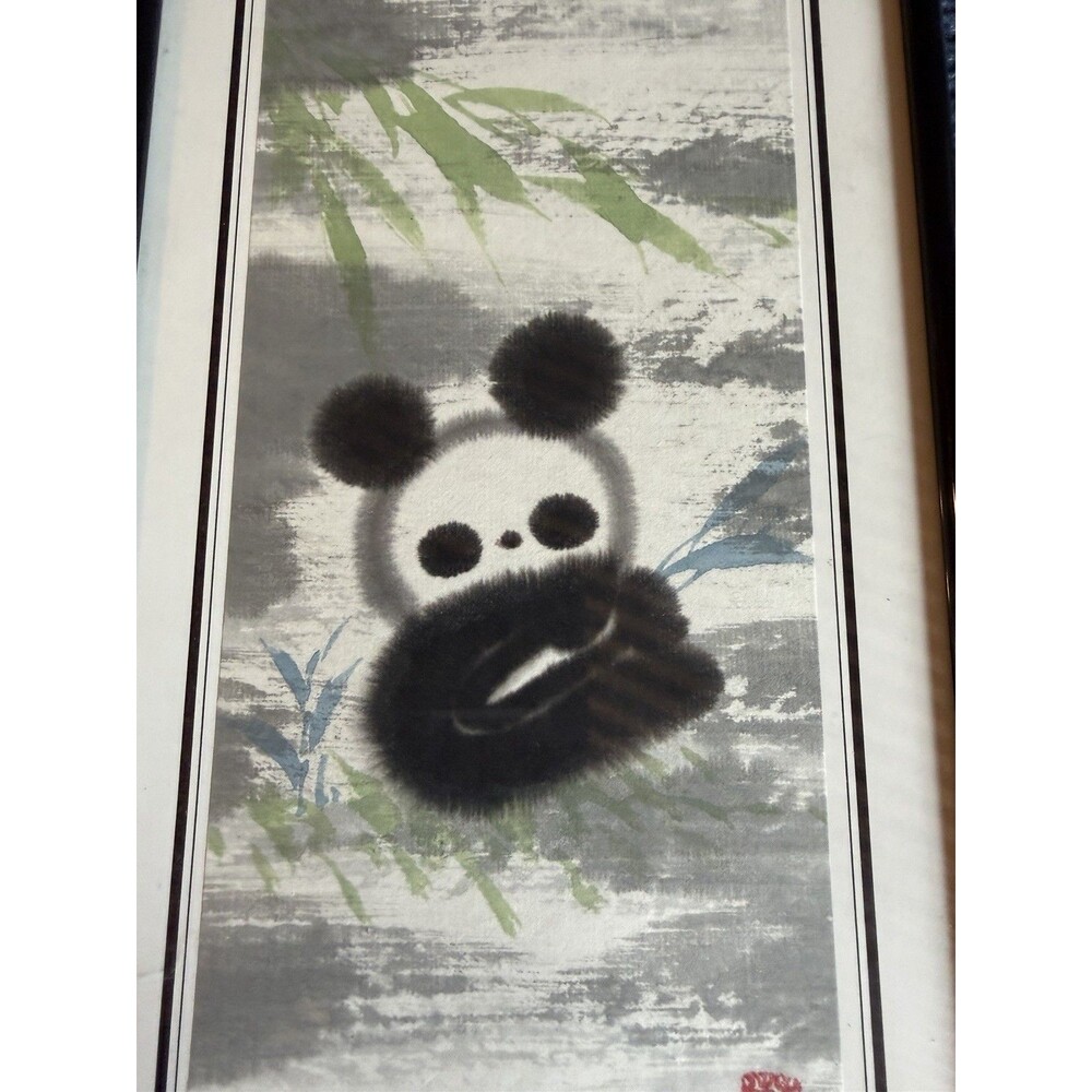 Han Meilin Framed Print Panda Surrounded By Bamboo I’ll And Watercolor